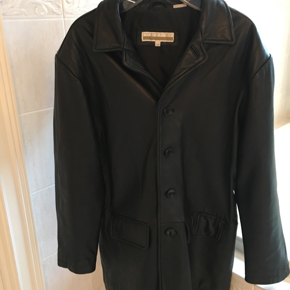 Perry Ellis, men’s leather long coat